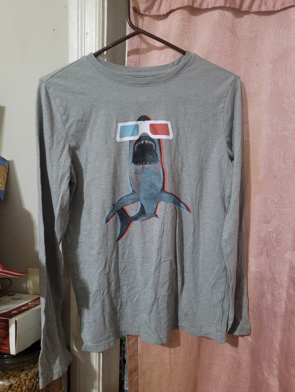 Kid's Long-Sleeve Gray Shark Graphic Tee